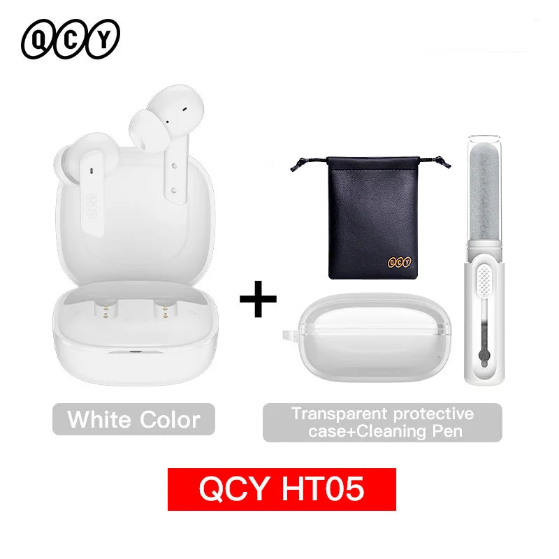 QCY HT05 ANC Wireless TWS Earphones – Bluetooth 5.2, 40dB Active Noise Cancellation, In-Ear Mics, Hands-Free Earbuds