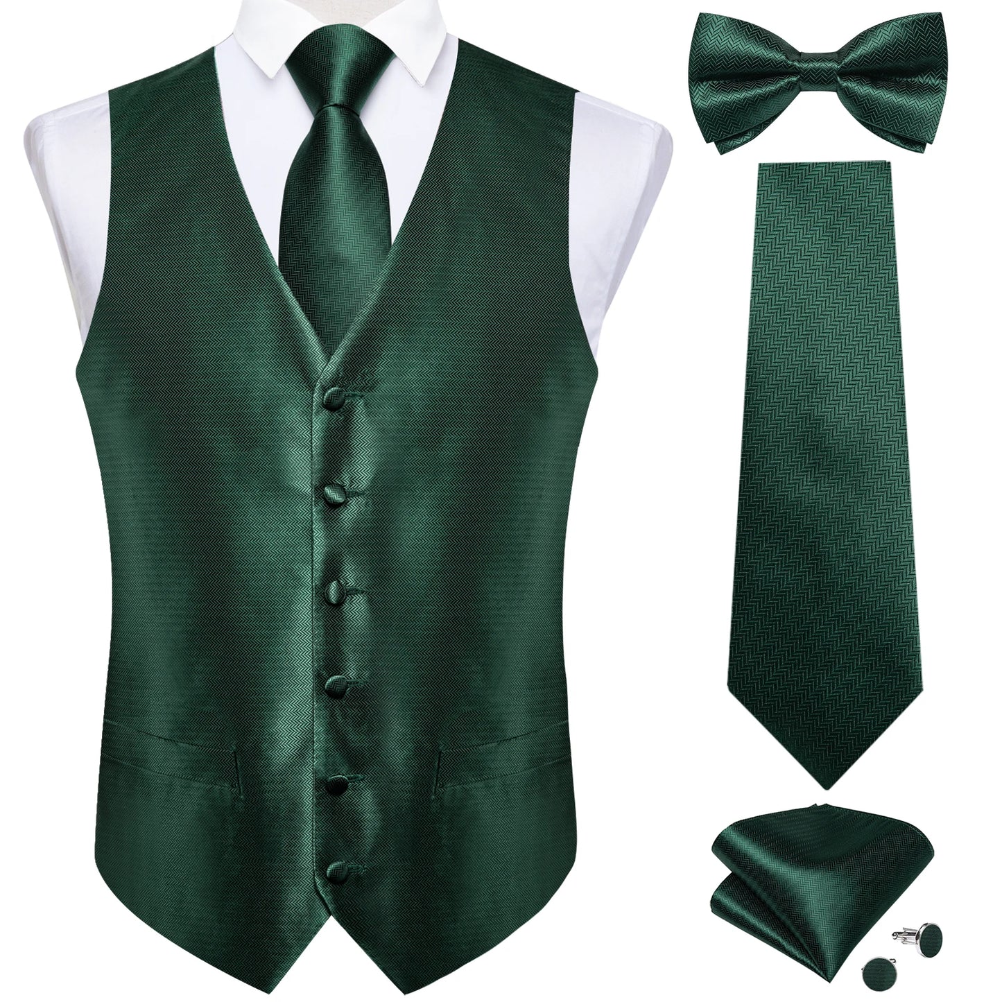 Men's Black Paisley Suit Vest with Necktie & Accessories – Formal Waistcoat for Wedding & Prom