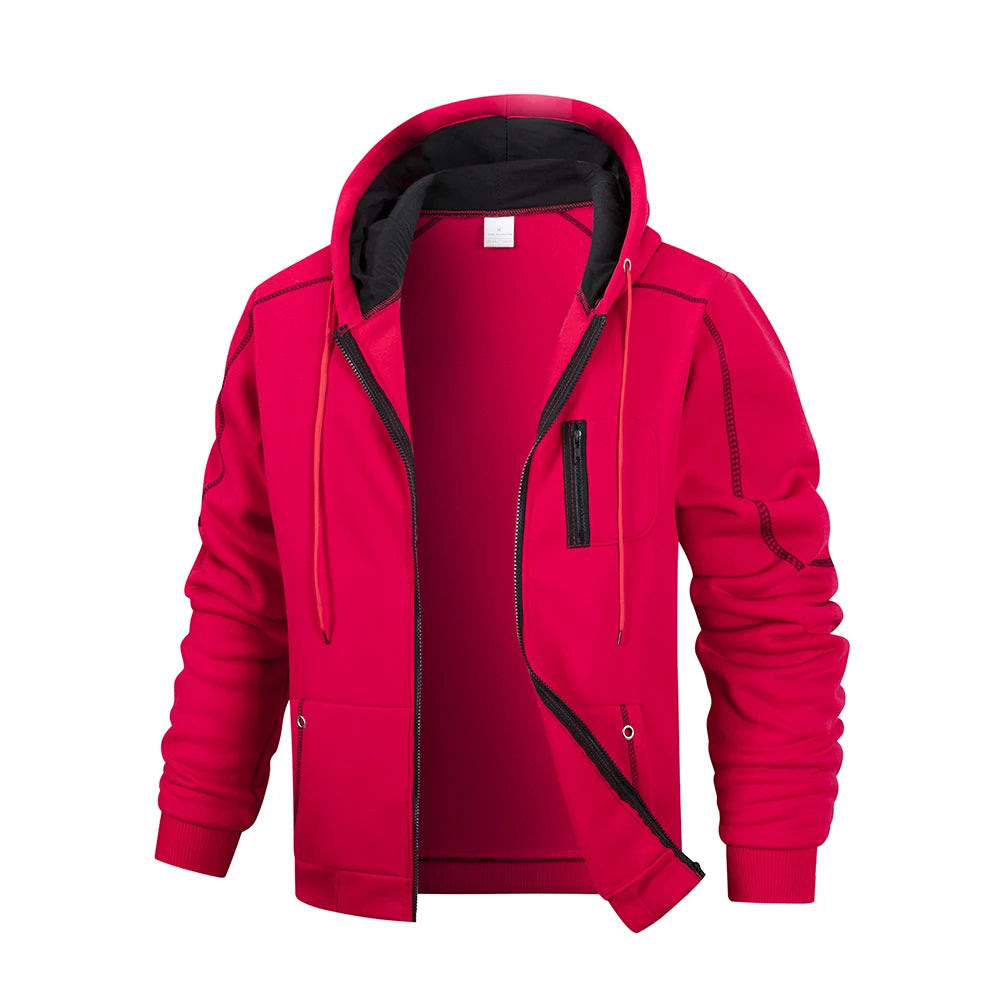 Men’s Solid Color Zipper Hoodie – Slim Fit Casual Sports Cardigan Sweatshirt Jacket