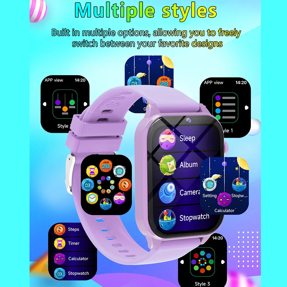 ساعة ذكية للأطفال مزودة بألعاب - شاشة عالية الدقة مقاس 1.83 بوصة، وكاميرا، ومراقبة النوم، وهدايا للأولاد والبنات
