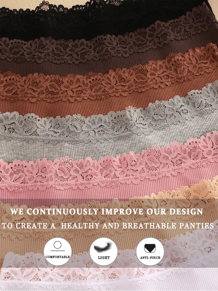 3PCS Women's Cotton Lace Brazilian Panties Soft Sexy Underwear Lingerie S-XL