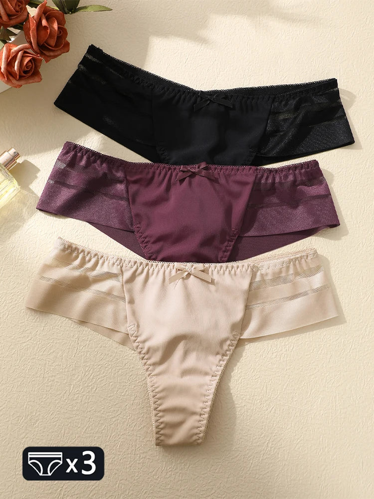 FINETOO 3PCS Women’s Lace Hollow Out Underwear – Breathable Low-Waist Stretchy Thongs Comfortable Bikini Lingerie