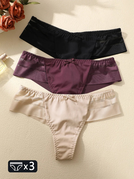 FINETOO 3PCS Women’s Lace Hollow Out Underwear – Breathable Low-Waist Stretchy Thongs Comfortable Bikini Lingerie