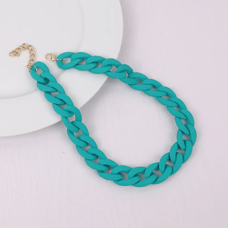Trendy Colorful Acrylic Chain Choker Necklace for Women | Statement Matte Resin Wide Collar Jewelry