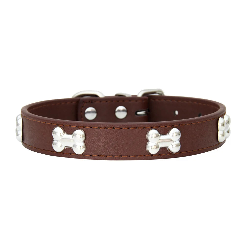 Durable Bone Leather Dog Collar – Adjustable Puppy & Small to Large Dog Collar, Suitable for Cats & Chihuahuas