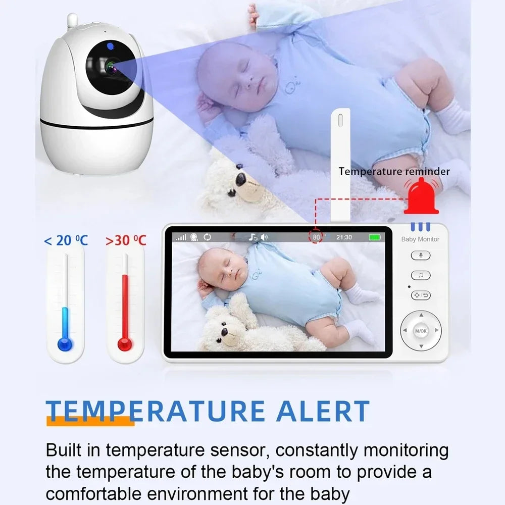 5-Inch Video Baby Monitor with Camera – PTZ Zoom, Two-Way Audio, Temperature Sensor, Lullabies & Security Surveillance