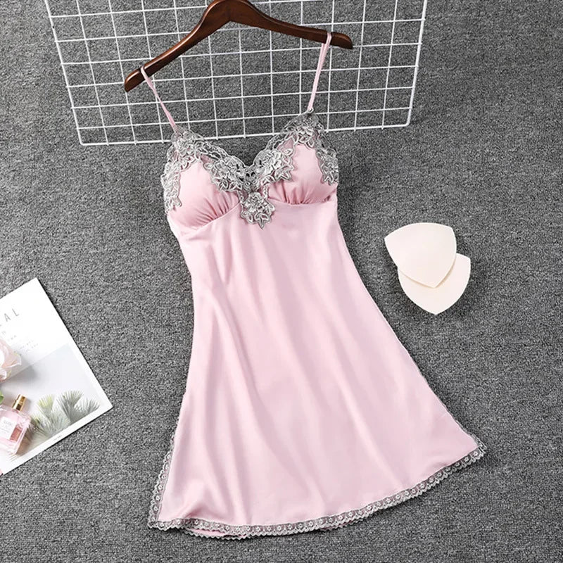 Women's Summer Satin Nightgown | Lace Sleeveless Chemise Sleepwear Dress | Comfortable Loungewear Nightdress