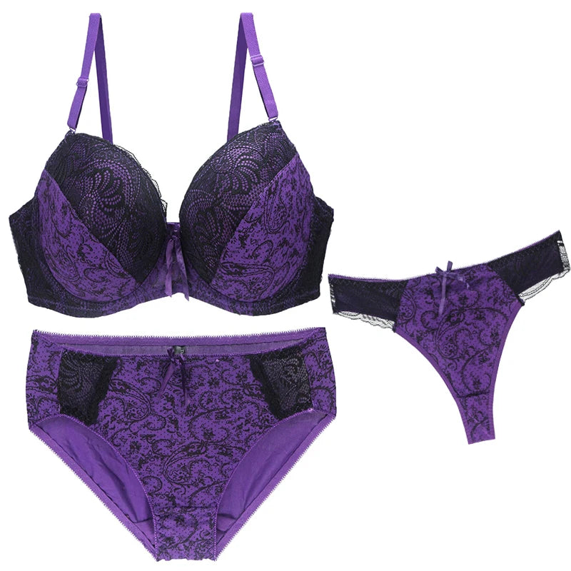 Nouvell Seamless Push Up Bra Set 3-Piece Women’s Underwear BCDEF Cup Plus Size Lingerie Beige Black Blue Purple Red White