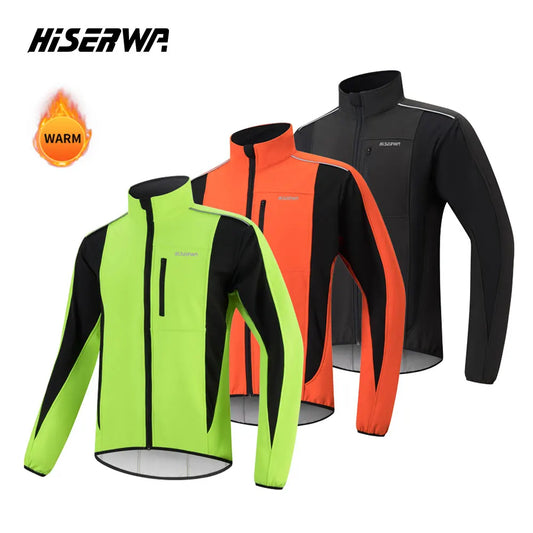 HISERWA Men’s Cycling Jacket – Windproof Fleece Long Sleeve Warm Soft Brushed Pro Jersey