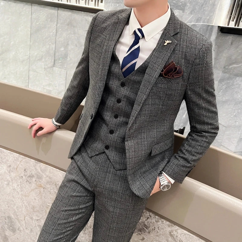 2023 Men's British Fashion 3-Piece Slim Fit Suit – Trendy Banquet Outfit