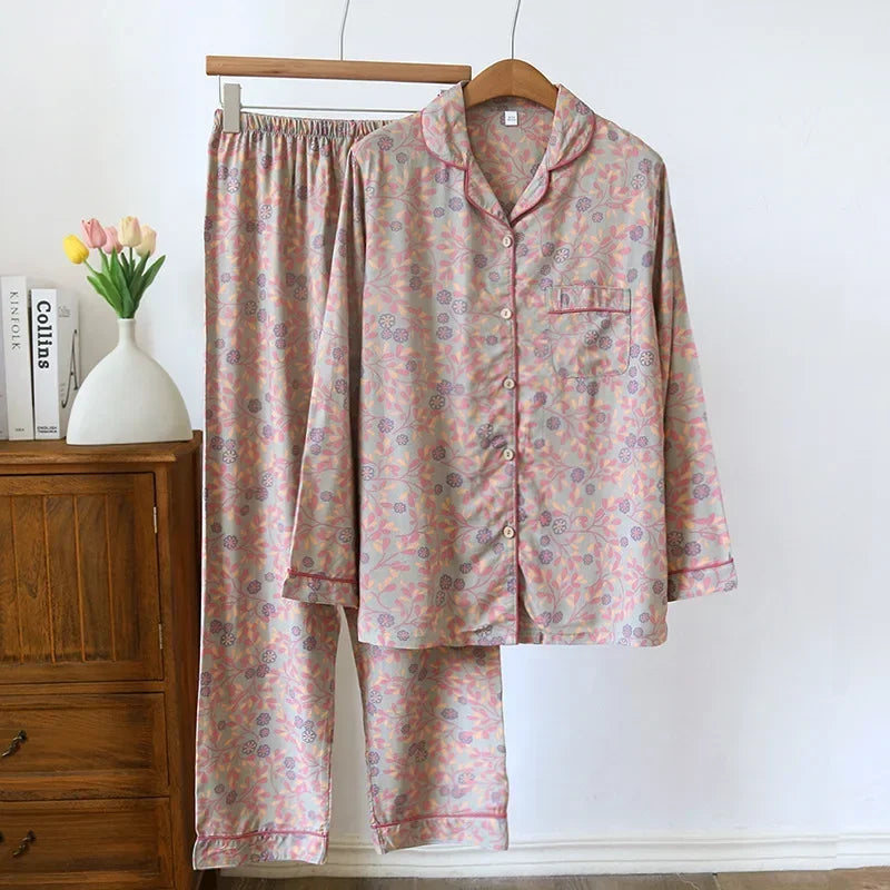 Spring/Summer Women's Viscose Pajama Set | Long Sleeve Top & Trousers | 3XL Plus Size Sleepwear Home Nightwear