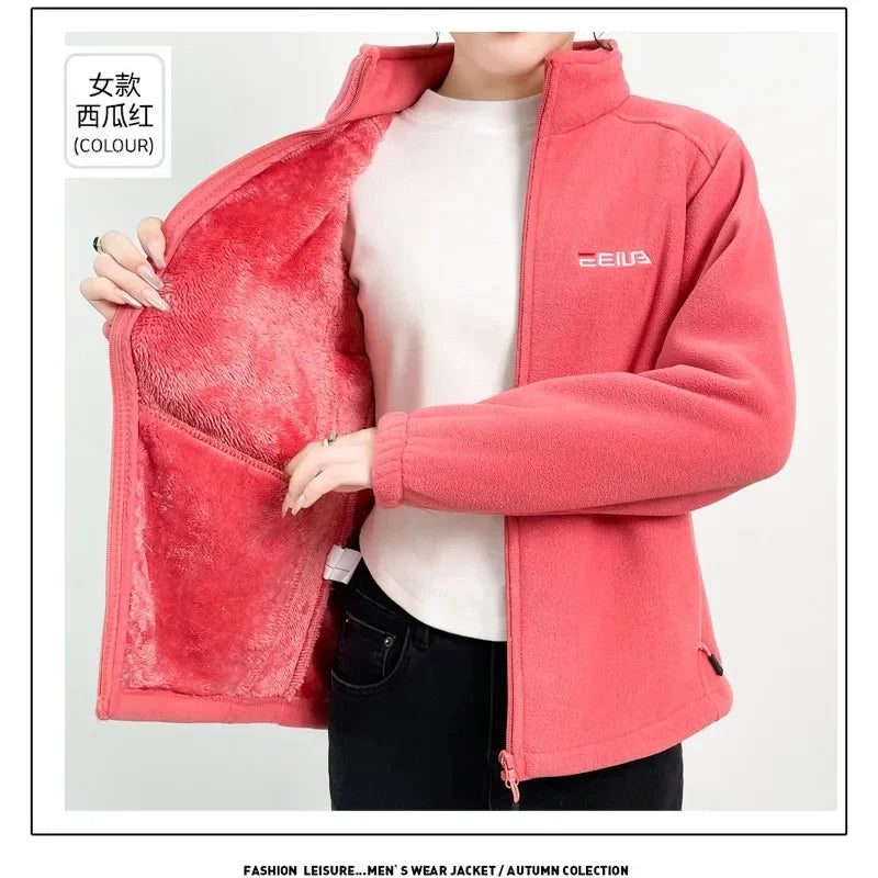 Women Stand Collar Polar Fleece Jacket Autumn Winter Loose Zipper Thickened Coat Large Size 5XL