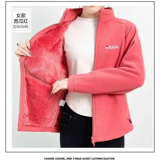 Women Stand Collar Polar Fleece Jacket Autumn Winter Loose Zipper Thickened Coat Large Size 5XL