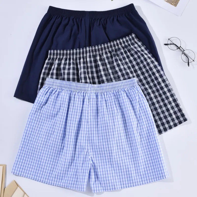 Men's Cotton Boxer Shorts | Casual Striped & Plaid Underpants | Loose Comfortable Homewear Sleepwear