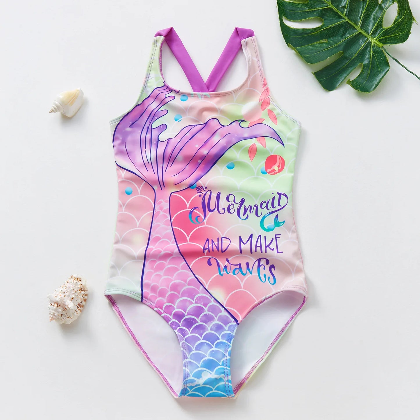 Girls One-Piece Mermaid Swimsuit Fish Scale Unicorn Kids Beachwear Ages 2-8