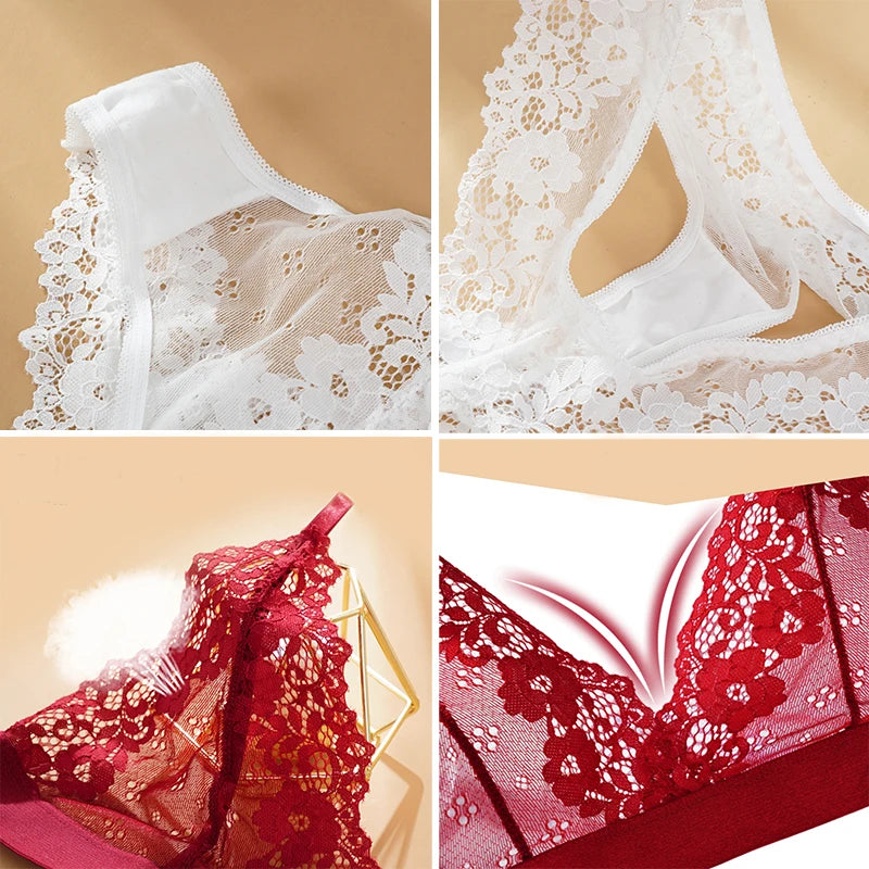 Sexy Lace Bra Set Summer Women's Ultra-Thin Lingerie Brief Transparent No Wire Bra Breathable Intimate Underwear