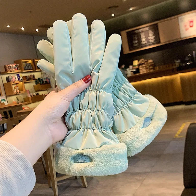 Women’s Winter Ski Gloves – Thick Fleece Plush Cotton, Waterproof Touchscreen Warm Gloves for Outdoor Riding & Mountaineering