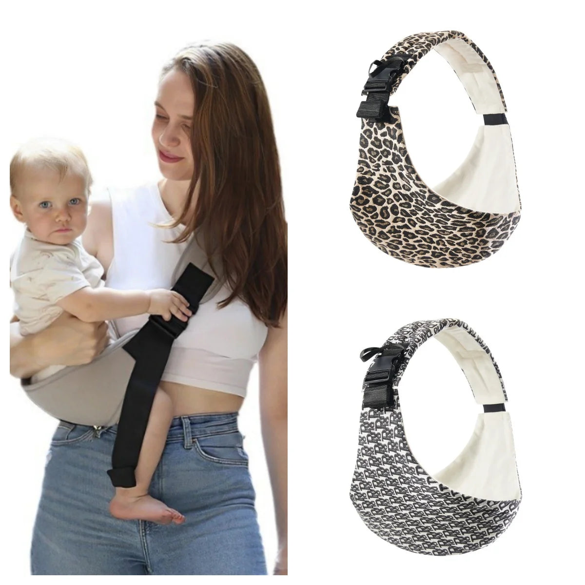 Baby Safety Carrier – Portable Front & Back Hug Waist Stool with Simple Leopard Pattern, Infant Going-Out Baby Support