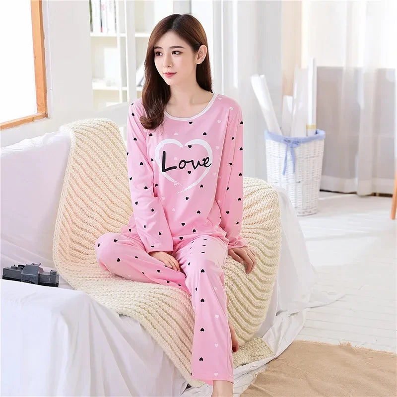 Autumn Women's 2-Piece Pajama Set | Thin Long Sleeve Top & Bottom | Lovely Round Neck Home Sleepwear 2025