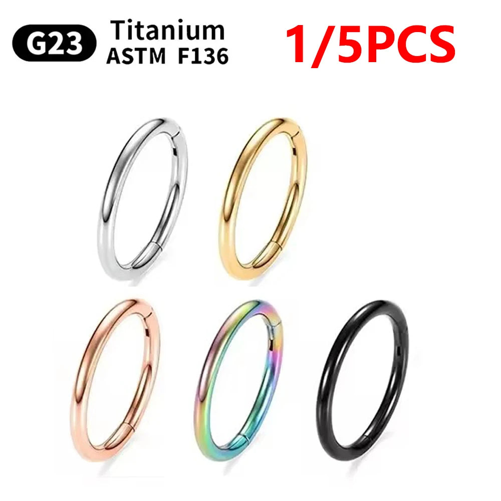 1/5Pcs Nose Rings & Lip Rings | G23 Titanium Piercing Jewelry for Women | Mixed Color Hoop Earrings & Body Clips Hinged