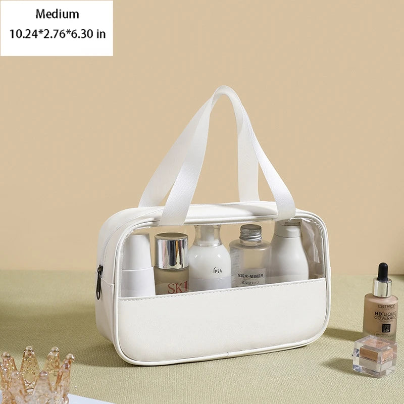 Portable Toiletry Bags with Handle | Translucent Waterproof Travel Makeup Bag for Women | Large Capacity Cosmetic Bag