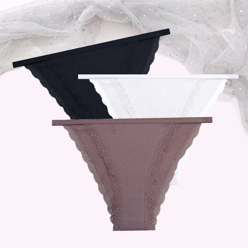 FINETOO Women's Cotton Lace Panties 3PCS Set S-XL Comfortable Soft Underwear Intimates
