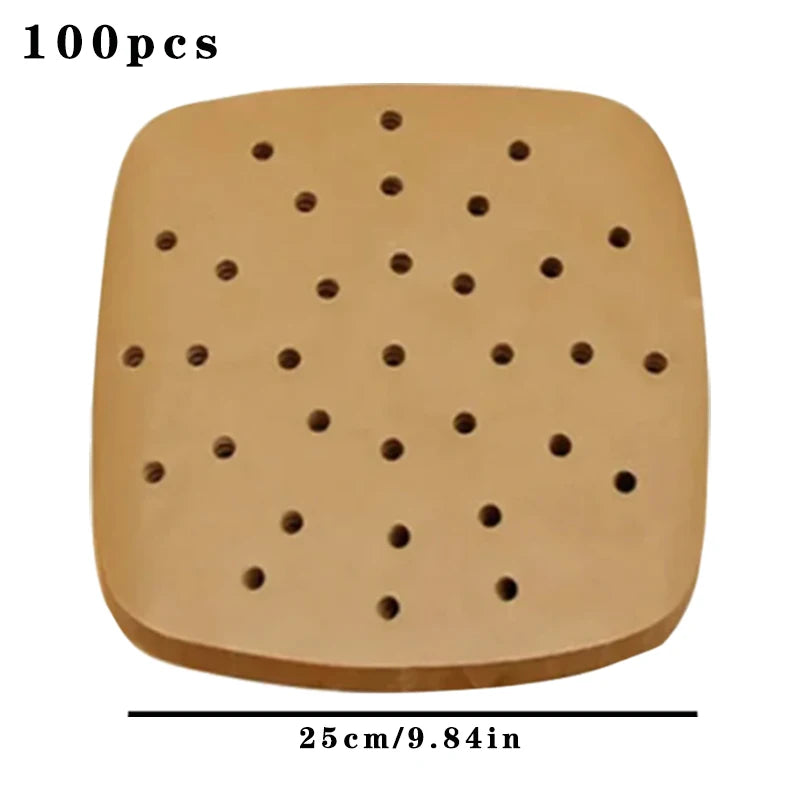 100 قطعة من بطانات ورقية لمقلاة الهواء للاستخدام مرة واحدة - سجادات غير لاصقة لامتصاص الزيت للخبز والطهي على البخار