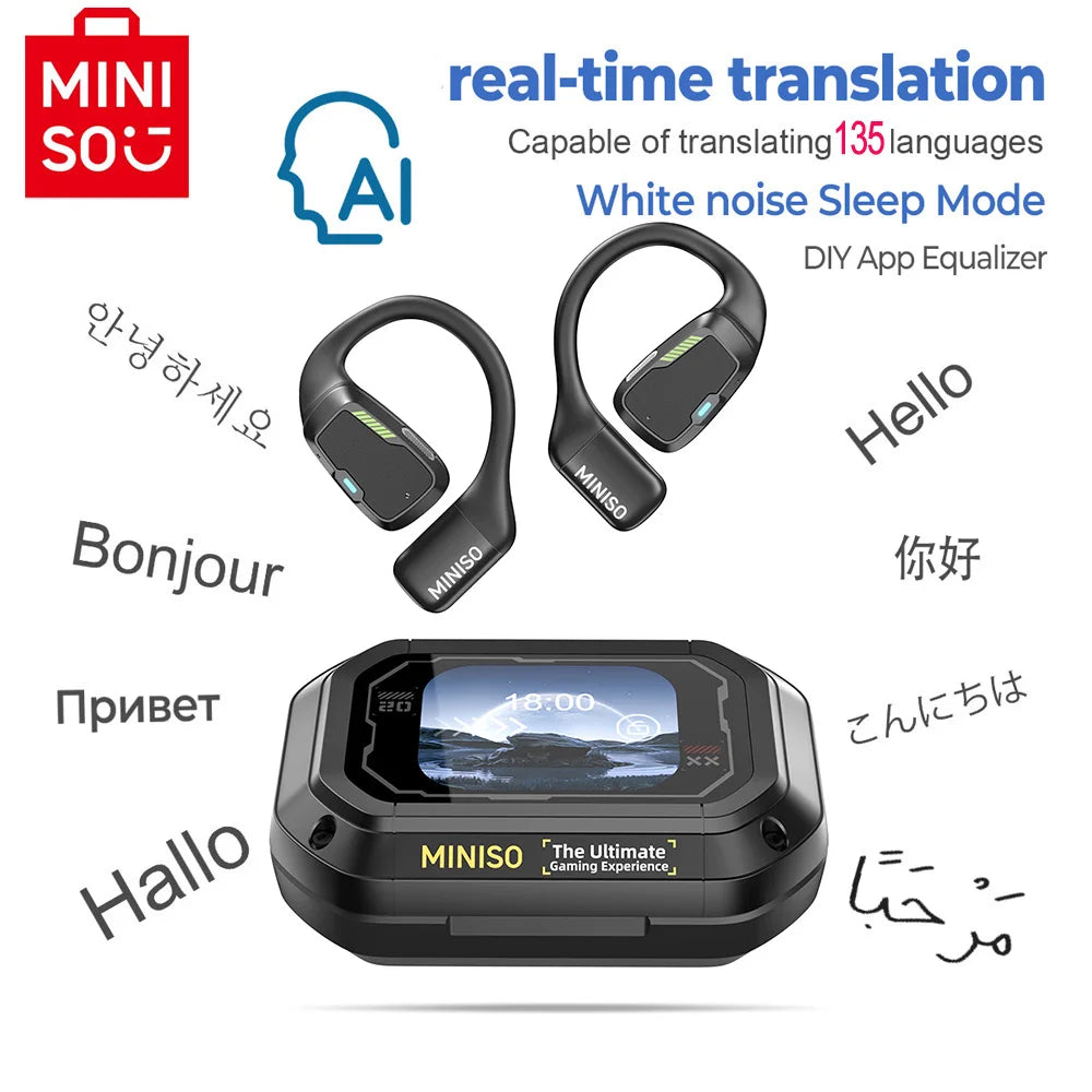 سماعات MINISO M98 AI Translator اللاسلكية - سماعات بلوتوث رياضية، سماعة ألعاب مع ASMR وترجمة التطبيقات، مقاومة للماء IPX5