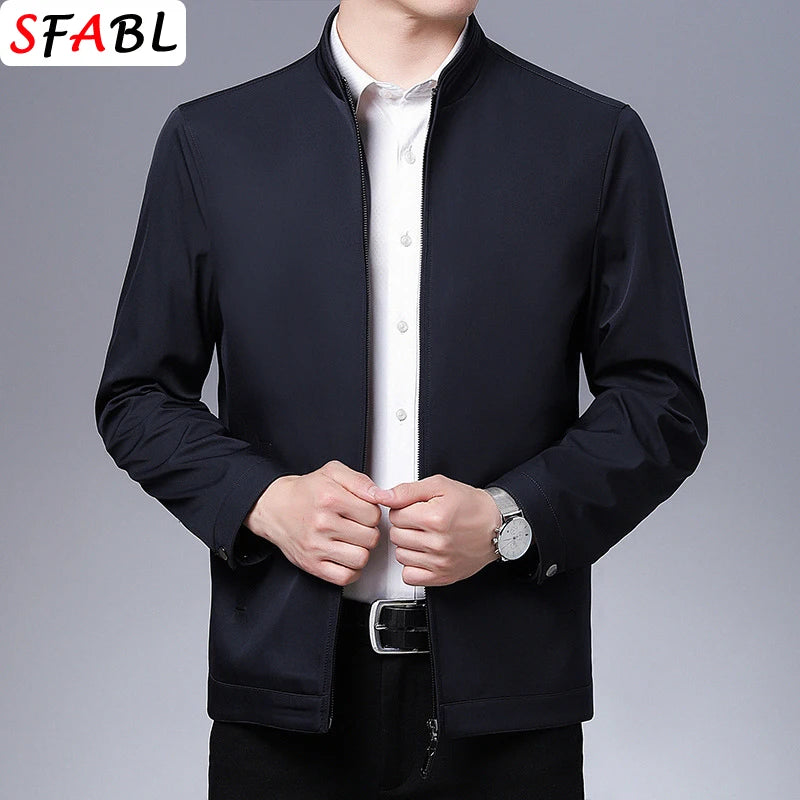 Men’s Solid Luxury Business Jacket – Casual Zipper Blazer Coat for Spring & Autumn (Up to 3XL)