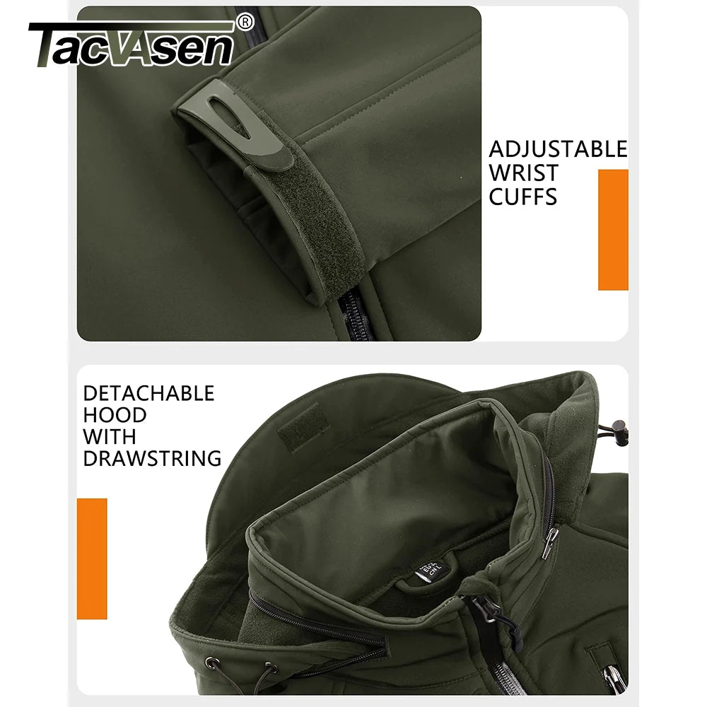 TACVASEN Men’s Winter Windproof Fleece Jacket – Waterproof Softshell Hooded Coat for Hiking & Work