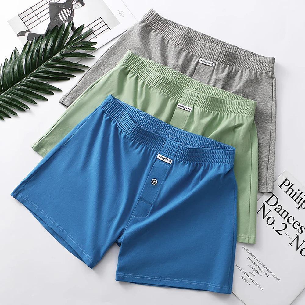 3PCS Men's Underwear Pack | 100% Cotton Breathable Sleepwear with 3D Crotch | Elastic Waist Pajama Shorts M-3XL