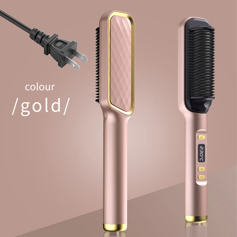Electric Hot Comb Hair Straightener – Negative Ion Anti-Scald Straightening Brush & Styling Tool