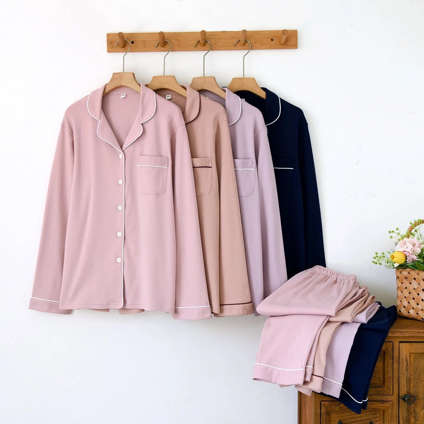 100% Cotton Thick Women's Pajama Set | Long Sleeve Warm Sleepwear Pants | Two Piece Homewear for Ladies