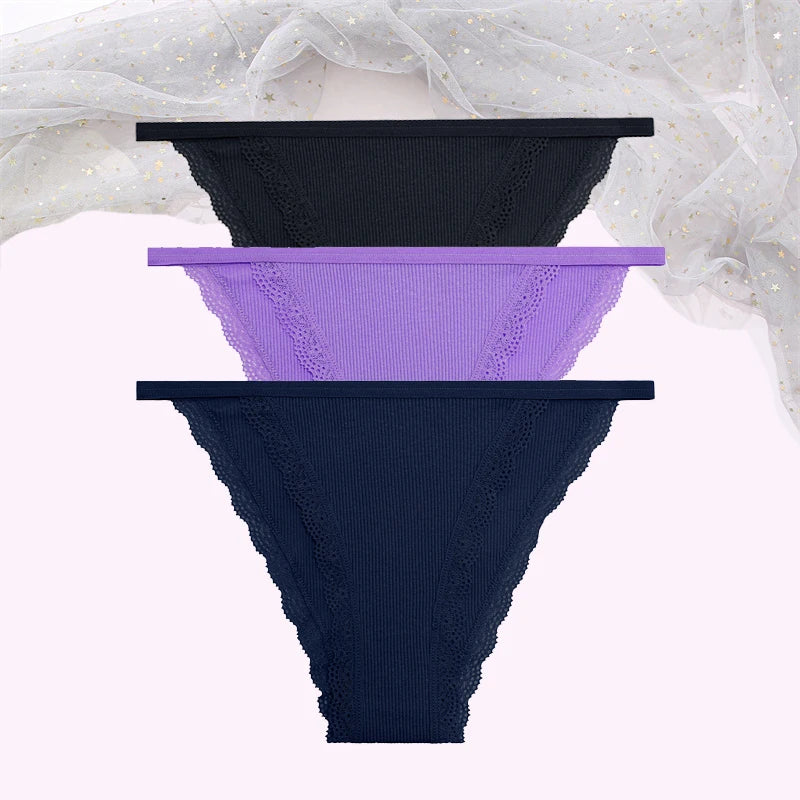 FINETOO Women's Cotton Lace Panties 3PCS Set S-XL Comfortable Soft Underwear Intimates