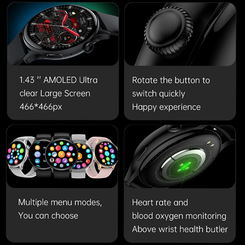 2024 True AMOLED Smart Watch for Women – Always-On Display, 466×466 HD, Health Tracker, Voice Calling for Xiaomi
