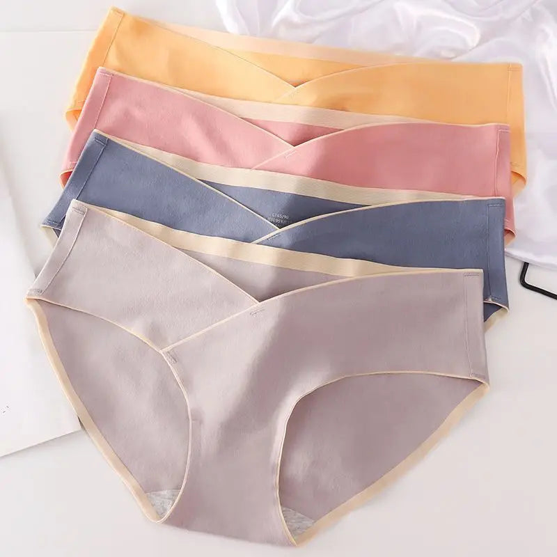5PCS Women's Cotton Maternity High Waist Panties Adjustable Belly Support Solid Color Briefs