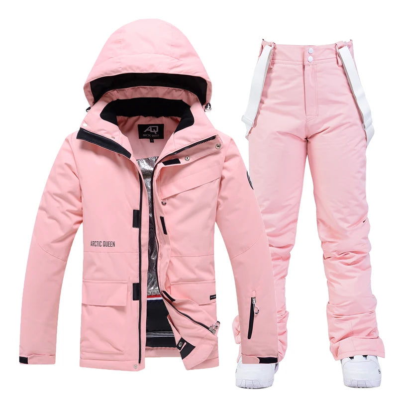 Men & Women Snow Suit Set – Waterproof Windproof Ski Jacket & Ski Pants, Pure Color Winter Snowboard Clothing (-30°C)