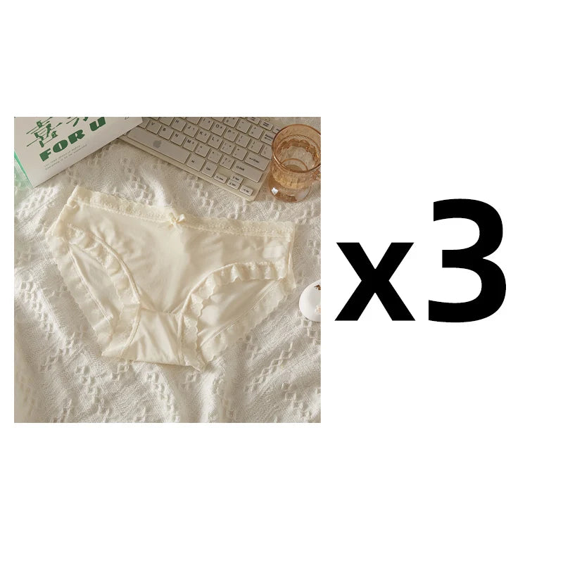 3Pcs Women Low Waist Panties Panties Sexy Lingerie Lace Quick Drying Briefs Female Seamless Underwear Solid Color Underpants