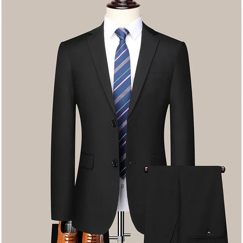 Men's 2024 Slim-Fit 2-Button Business Suit – Professional Formal 2-Piece Set S-6XL