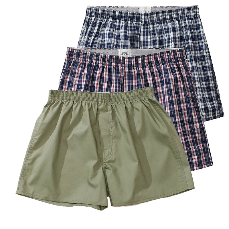 3PCS Men's Cotton Boxer Shorts | High Quality College Style Underwear | Soft Breathable Loose Pajama Shorts
