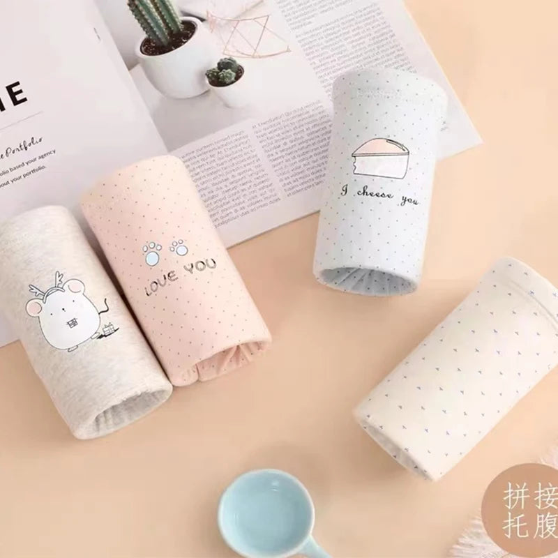 5PCS Women's Cotton Maternity High Waist Panties Adjustable Belly Support Solid Color Briefs