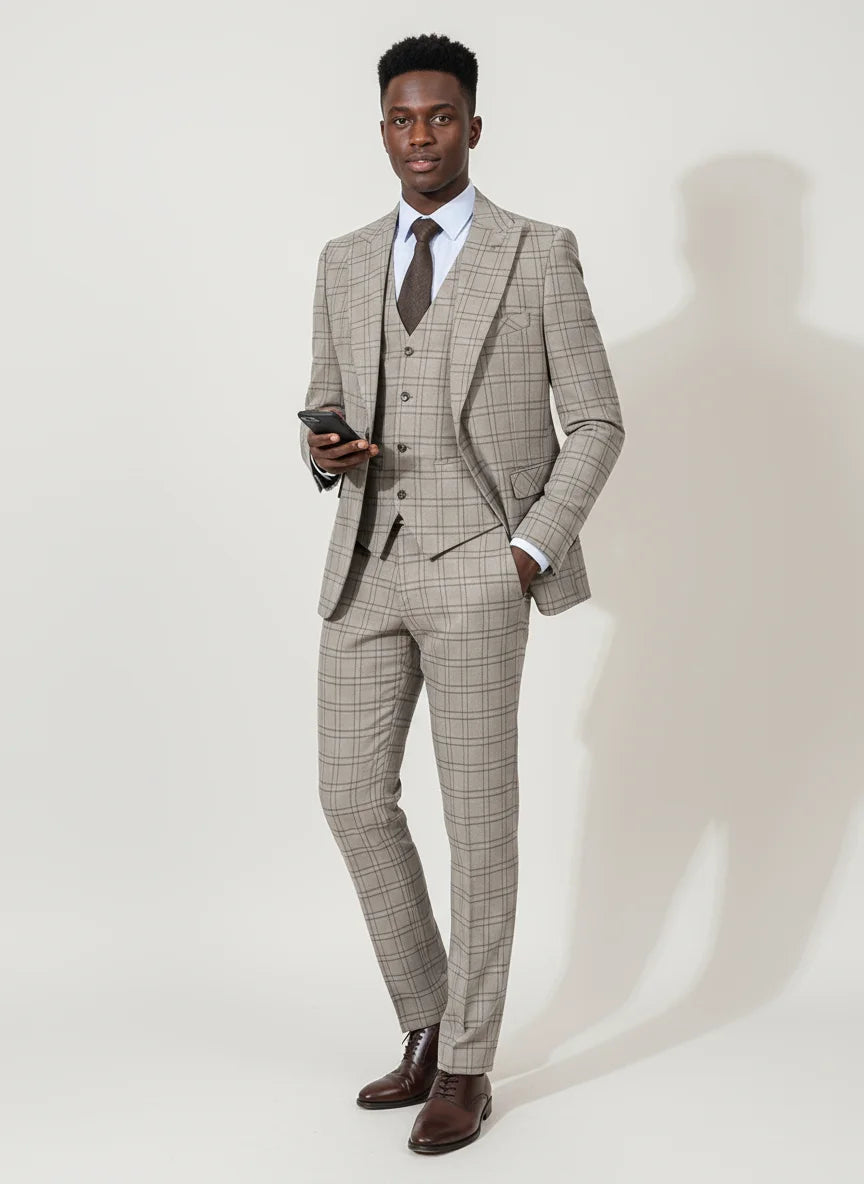 ST Cassy Men's Plaid Suit – High-Quality Formal & Casual Business Wear