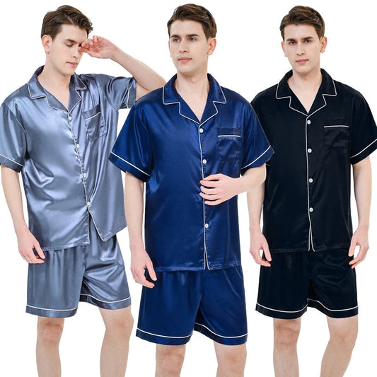Men's Summer Ice Silk Pajama Set | Short Sleeve Thin Casual Cardigan & Shorts | Comfortable Homewear