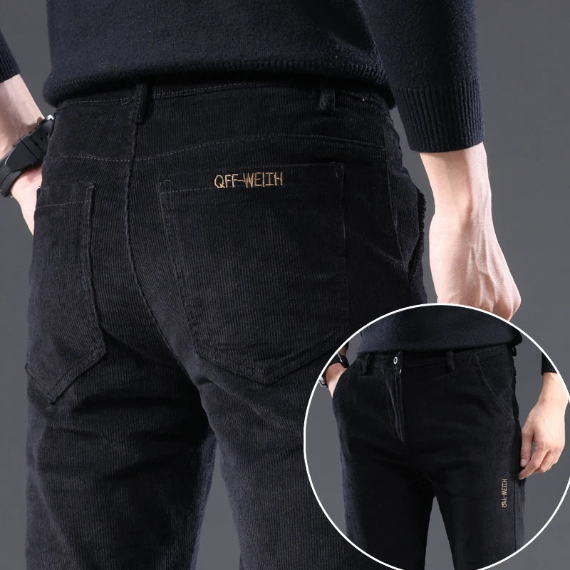 Men's Corduroy Slim Straight Pants – Autumn Winter Casual Stretch Trousers 3 Colors