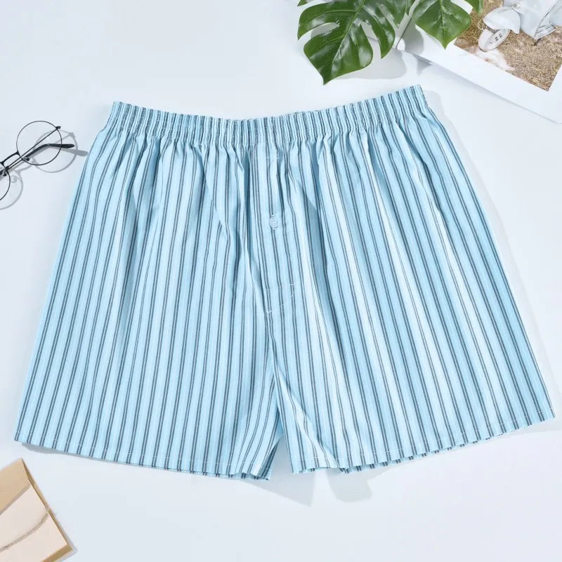 Men's Cotton Boxer Shorts | Casual Striped & Plaid Underpants | Loose Comfortable Homewear Sleepwear