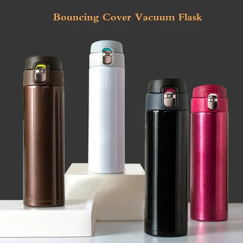500ML Stainless Steel Vacuum Flask – Bouncing Cover Thermos Cup for Coffee, Tea, Milk & Water