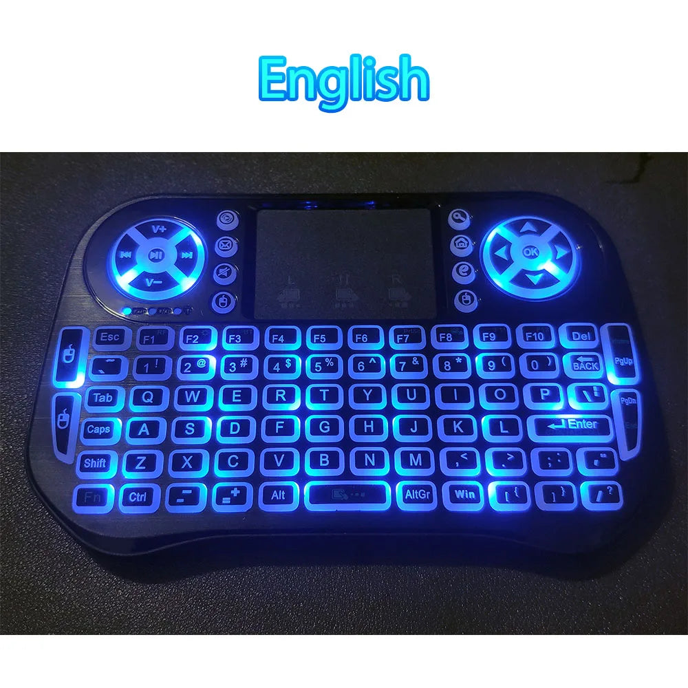 Bluetooth Wireless Mini Keyboard – RGB Backlit, 2.4G USB Receiver, English/Russian/French/Spanish/Portuguese/Arabic/Hebrew Layout for Android TV Box, PC, Laptop, Smart TV