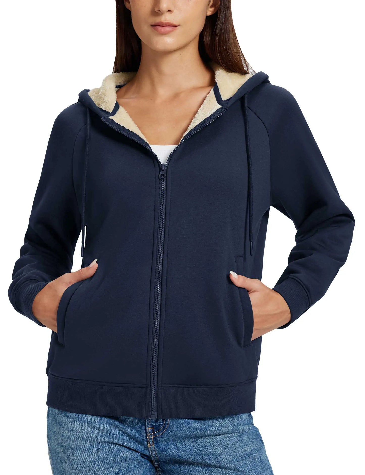 TACVASEN Women's Sherpa-Lined Full-Zip Hoodie Jacket Winter Warm Casual Outdoor Sweatshirt with Pockets