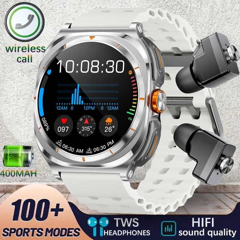 2025 2-in-1 Smart Watch with TWS Bluetooth Earphones – Dual Earbuds, Call, Health Monitor & Sports Music Tracker
