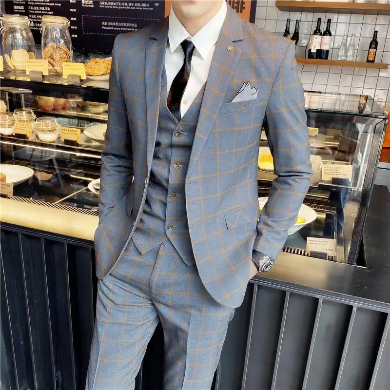 2023 Men's British Fashion 3-Piece Slim Fit Suit – Trendy Banquet Outfit